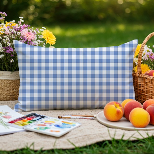 ミニギンガムチェックコーンフラワーブループレイドパターン アウトドアクッション (クリエイターアップロード済み)