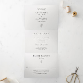 ミニクラシックマリスト植物リーフシンプル 三つ折り招待状