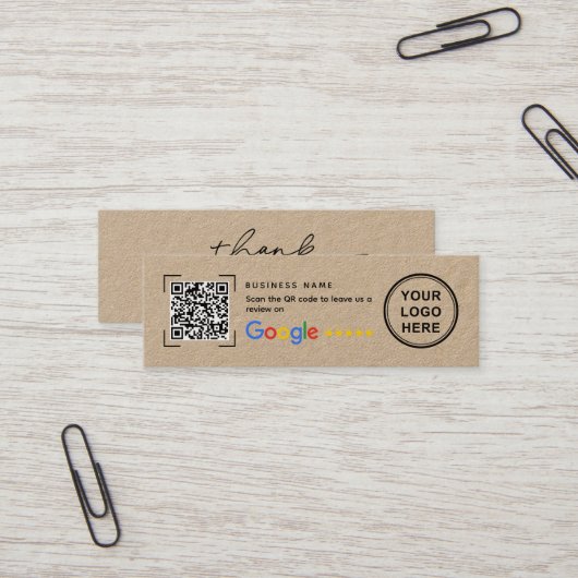 ミニクラフト紙Googleレビューサンクスカード スキニー名刺 (正面/裏面インサイチュ)