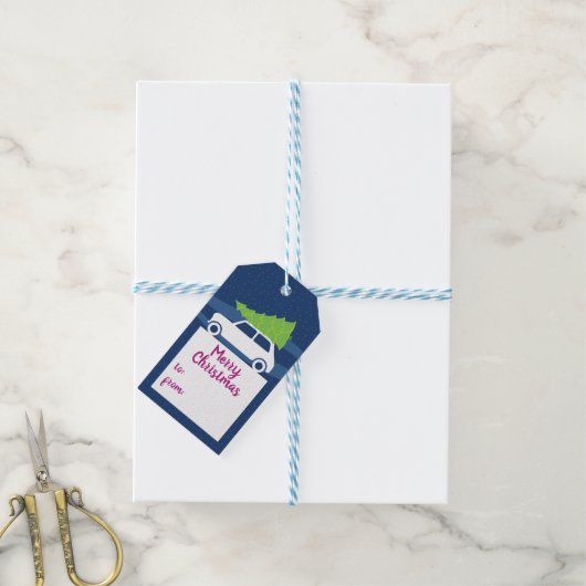 ミニクーパークリスマストラフィック ギフトタグ (より糸付き)