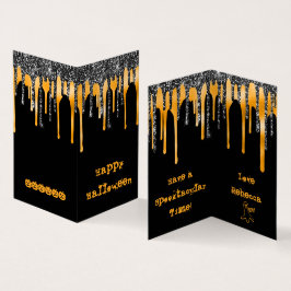 ミニグリッターオレンジハッピーハローウィン教室カード 名刺