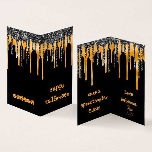ミニグリッターオレンジハッピーハローウィン教室カード 名刺 (内部&外部)