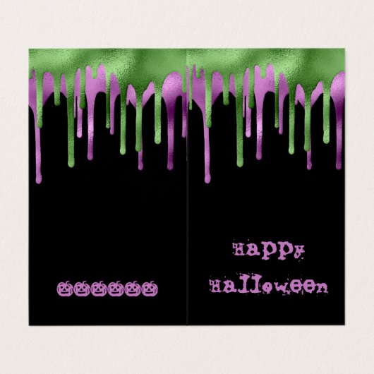 ミニグリーンパープルスライムハロウィーン教室カード 名刺 (外部フラット)