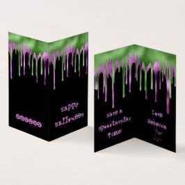 ミニグリーンパープルスライムハロウィーン教室カード 名刺