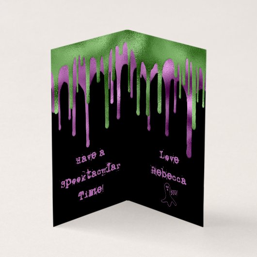ミニグリーンパープルスライムハロウィーン教室カード 名刺 (内部)