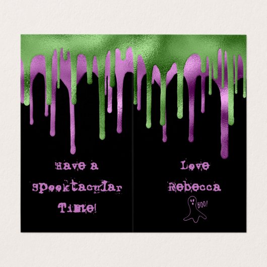 ミニグリーンパープルスライムハロウィーン教室カード 名刺 (内部フラット)