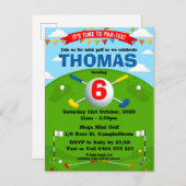 ミニゴルフパットパットボーイズバースデーパーティー インビテーションポストカード (正面/裏面)