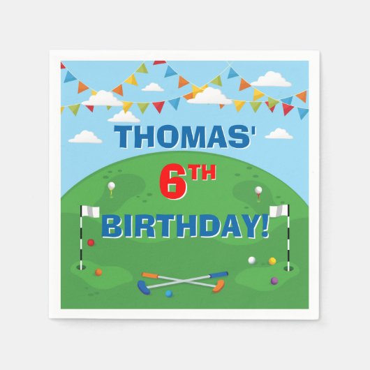 ミニゴルフパットパットボーイズバースデーパーティー スタンダードカクテルナプキン (正面)