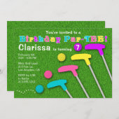 ミニゴルフパルティーパットパットガール誕生日 招待状 (正面/裏面)