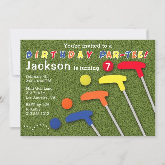 ミニゴルフパーティーパットボーイズ誕生日 招待状 (正面)