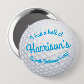 ミニゴルフボールバースデーパーティキッズブルー 缶バッジ (正面&裏面)