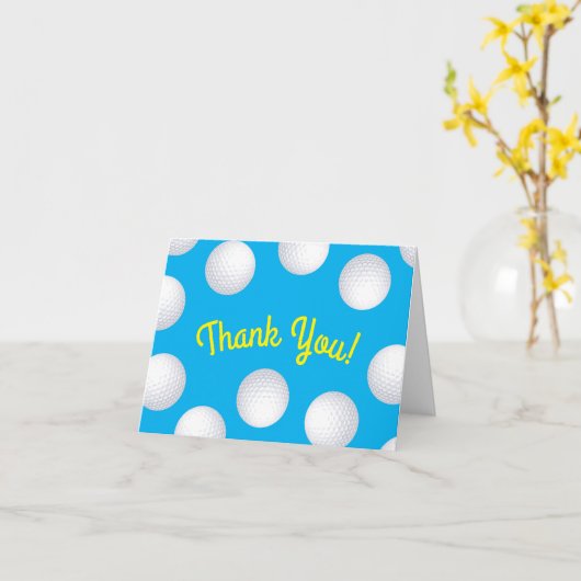 ミニゴルフボール誕生日パーティキッズブルーありがとう カード (黄色い花)
