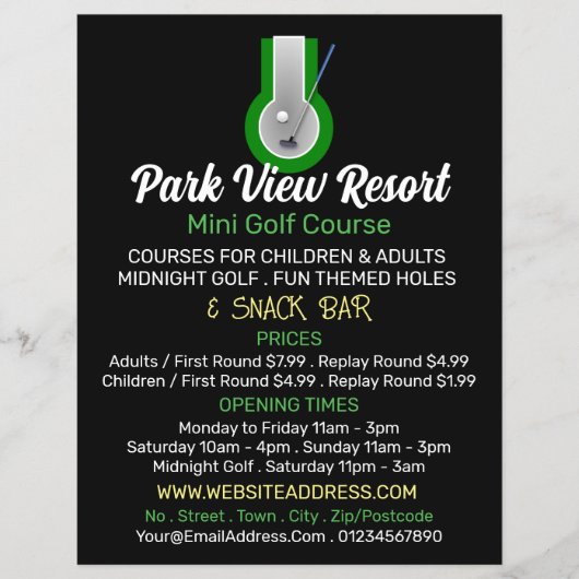 ミニゴルフロゴ、ミニゴルフコースズ広告ーズ チラシ (正面)