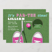 ミニゴルフ パーティー プットプット 女の子の誕生日 招待状 (正面/裏面)