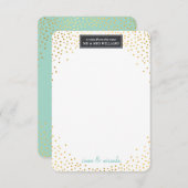 ミニゴールドのコンフェッティ ミント 結婚式 感謝のメモ サンキューカード (正面/裏面)