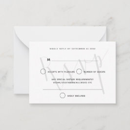 ミニサイズグレーエレガントスクリプト文字オーバーレイRSVP ノートカード
