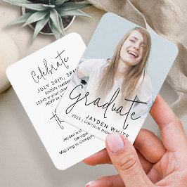 ミニサイズスモダンクリプト写真卒業招待状 エンクロージャーカード