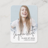 ミニサイズスモダンクリプト写真卒業招待状 エンクロージャーカード (正面)