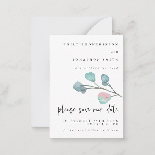 ミニサイズパステルユーカリプタスウェディングザデイト ノートカード (正面)