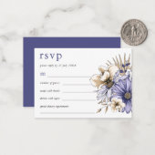 ミニサイズパープルクリーム花模様ウェディングRSVP ノートカード (正面/裏面インサイチュ)