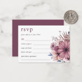 ミニサイズパープルベリー花模様ウェディングRSVP ノートカード (正面/裏面インサイチュ)