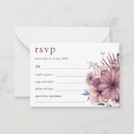 ミニサイズパープルベリー花模様ウェディングRSVP ノートカード