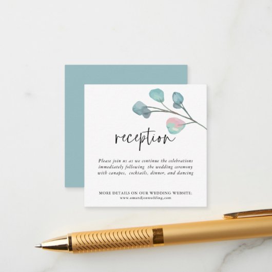 ミニサイズユーカリプタスウェディングレセプション詳細 エンクロージャーカード (正面/裏面インサイチュ)