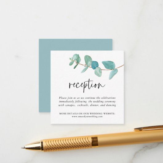 ミニサイズユーカリプタスウェディングレセプション エンクロージャーカード (正面/裏面インサイチュ)