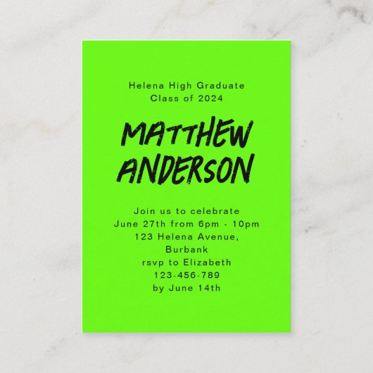 ミニサイズライムグリーン写真卒業招待状 エンクロージャーカード (裏面)