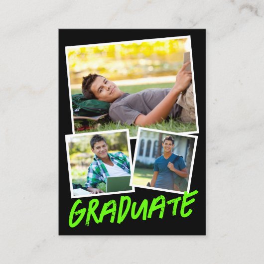 ミニサイズライムグリーン写真卒業招待状 エンクロージャーカード (正面)