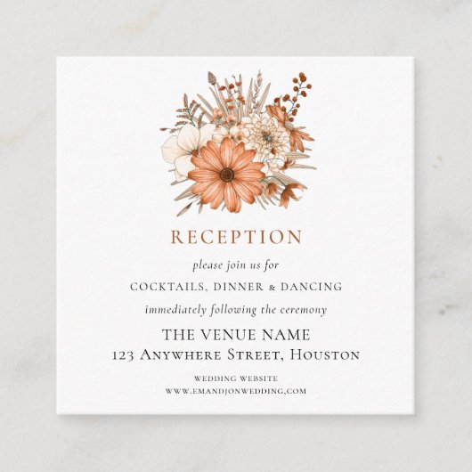 ミニサイズ秋の花模様ウェディングレセプション詳細 エンクロージャーカード (正面)