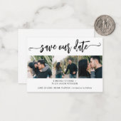 ミニサイズ3写真モダン結婚式の日付を保存 ノートカード (正面/裏面インサイチュ)