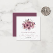ミニサイズ |紫の花模様結婚式の日付を保存 ノートカード (正面/裏面インサイチュ)