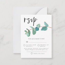 ミニサイズ | Blue Eucalyptus 葉 Wedding RSVP ノートカード
