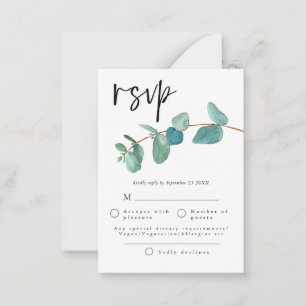 ミニサイズ Blue Eucalyptus 葉 Wedding RSVP ノートカード