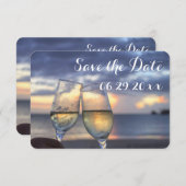 ミニサンセットビーチ日付フラットカードを保存 招待状 (正面/裏面)