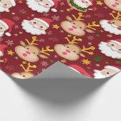 ミニサンタ魅力的とトナカイのクリスマスパターン ラッピングペーパー (角)