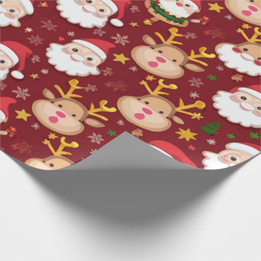 ミニサンタ魅力的とトナカイのクリスマスパターン ラッピングペーパー (角)