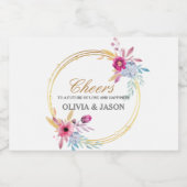 ミニシャンパンボトルラベルとフローラリース スパークリングワインラベル (シングルラベル)