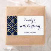 ミニシャンパンボトルラベルネイビーブルー金ゴールドダマスク ラベル (インサイチュ)