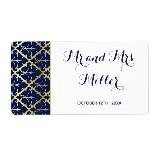 ミニシャンパンボトルラベル ネイビーブルー ゴールド ラベル (正面)