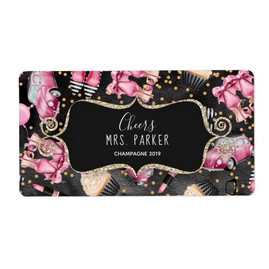 ミニシャンパンレーベルブライダルシャワーフリットレトロ ラベル (正面)