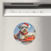 ミニシュナウザーが乗ったそりだよ 雪降ってるクリスマス マグネット (インサイチュ (食洗機))