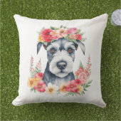 ミニシュナウザーピンクレッドイエローピーチホワイトフラワー アウトドアクッション (芝生)