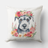 ミニシュナウザーピンクレッドイエローピーチホワイトフラワー アウトドアクッション (正面)
