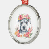 ミニシュナウザーピンク花クラウンレッドイエローホワイト メタルオーナメント (左)