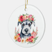 ミニシュナウザーピンク花クラウンレッドイエローホワイト メタルオーナメント (左)