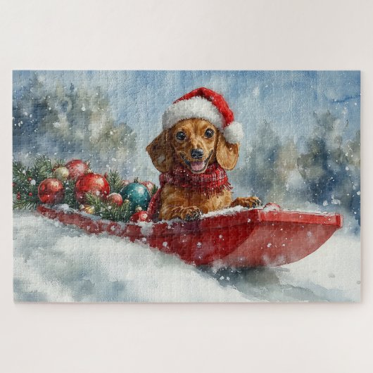 ミニシュナウザー犬のそり「雪を降らせて」クリスマス ジグソーパズル (横)