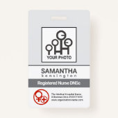 ミニシンプルマリストのグレーラインスタッフナースの写真ID バッジ (正面)