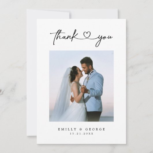 ミニシンプルマリストのシックハート結婚の写真 サンキューカード (正面)